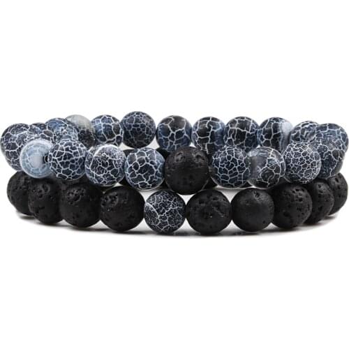 Women Men Bracelet Natural Weathered Stone Lava Beaded Elastic Buddha Bracelets Couple Distance Jewelry Gifts Pulsera Hombre