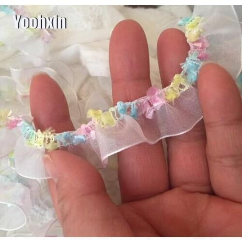 1.5cm Wide Elastic White Chiffon Lace Ribbon Trim Collar Folded Sewing Fabric Diy Women Dress Applique Guipure Wedding Decor