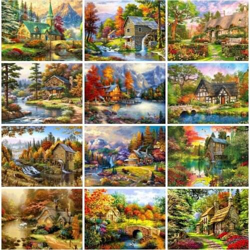 EverShine Diamond Embroidery House Cross Stitch DIY 5D Diamond Painting Landscape Picture Rhinestones Mosaic Art Home Deocration