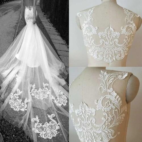 European High Quality White Embroidered Lace Back Stickers for Wedding Dresses Diy Accessories Accessories