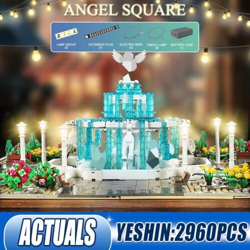 MOULD KING 16003 Streetview Building Toys MOC Angel Square Model With Led Lights Building Blocks Bricks Kids Christmas Gifts