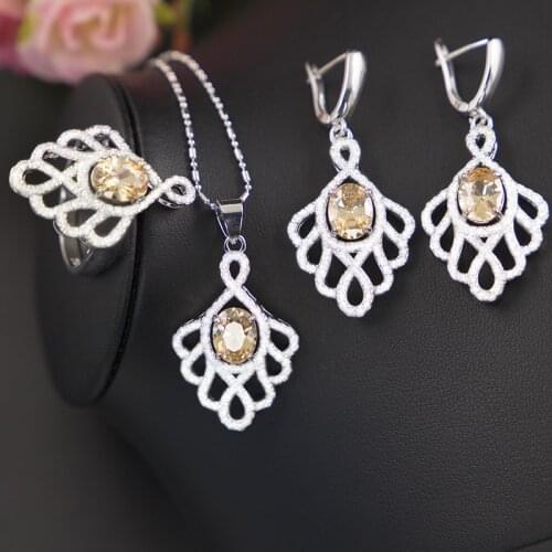 Funmode 3pcs Charm Flower Design Pink Color Pendientes Jewelry Sets For Women conjuntos de mujer Wholesale FS144