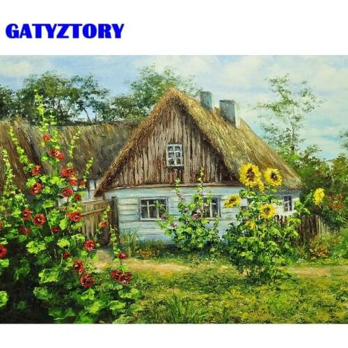 GATYZTORY Frame DIY Painting By Numbers House Landscape Countryside Acrylic Handpainted On Canvas Picture By Numbers For Home