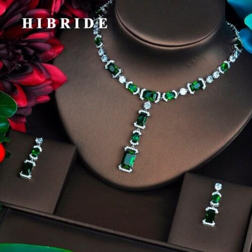 HIBRIDE Briliant Jewelry Sets for Women Luxury Green AAA CZ Necklace Set Wedding Dress Accessories Party Show Wholesale N-464