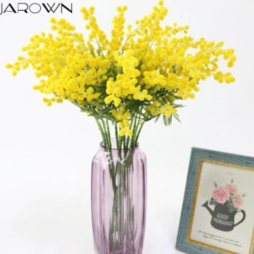 JAROWN Artificial Acacia Yellow Mimosa Plush Pudica Fake Silk Flower Wedding Party Decor Red Bean Plant Home Decorations