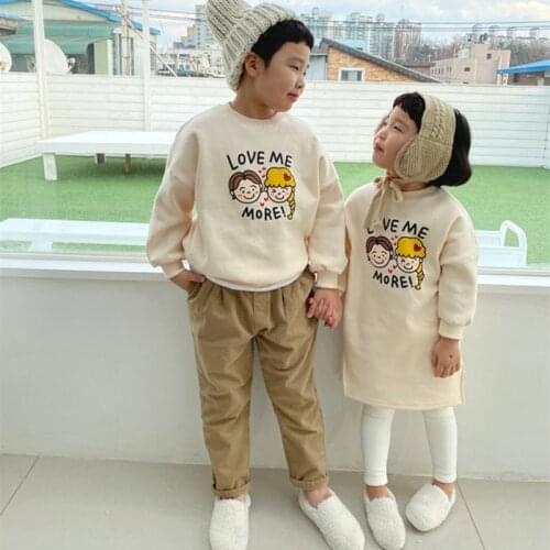 Family Matching Outfits Spring Sister and Brother Clothes Cute Print Boys Sweatshirt Girls Dress Family Look Girls Boys Hoodies