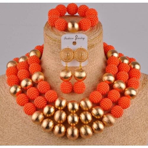 Orange costume african jewelry set simulated pearl beads nigerian wedding necklace set jewelry for women FZZ35