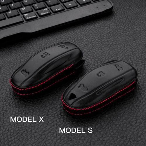 Leather Keychain Remote Control 3 Buttons Fob Holder Cover Fit For Tesla Model S X Key Case Car Styling Smart Keys Accessorie