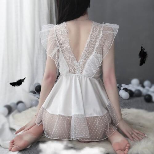 Lace Babydoll Women White Sexy Lingerie Baby doll Chemise Porno Sex Sleep Wear Mini Dress Erotic Costumes apparel Night Gowns