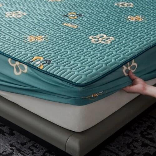 Summer ice silk latex fitted sheet print sleeping mat king Size foldable cooling mattress protector sheet cool bed cover