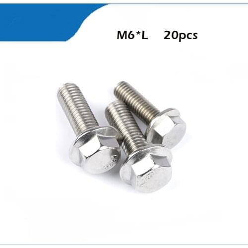 M6 flange bolt 20pcs/lot M6*8/10/12/16/20/25/30/35/40/45/50 Stainless steel hex flange bolt serrated flanged bolt