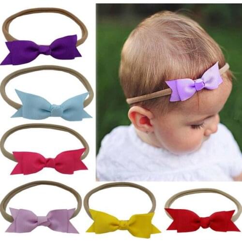 2017 New Coming Nylon Headband Bow Headband Kids Solid Color Ribbon Bows Headbands Girls