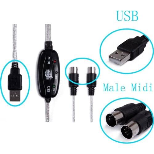 New Hot Selling Keyboard to PC USB MIDI Cable Converter PC to Music Keyboard Cord USB IN-OUT MIDI Interface Cable Converter