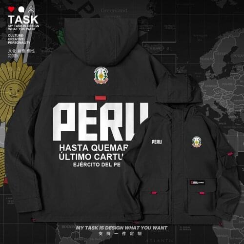 Peru Peruvian PE PER men jacket hooded Land Force logo army fan nation trench coat men fashion jackets casual clothes autumn