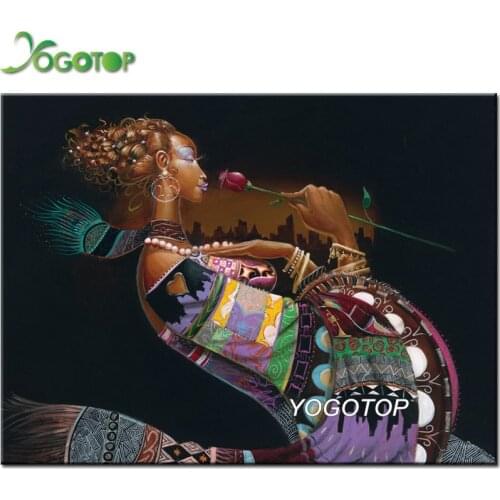 Full square round drill Mosaic African woman rose flower retro decoration picture with rhinestones Diamond Painting gift YY4503