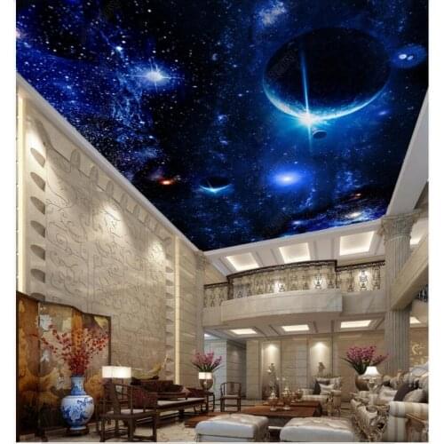 Custom photo 3d wallpaper ceiling mural Fantasy blue starry planet living room home decor 3d wall murals wallpaper for walls 3d