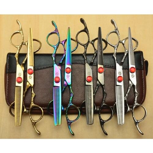 2Pcs 6'' 17.5cm JP 440C Professional Human Hair Scissors Hairdressing Cutting Shears + Thinning Scissor Plum Carve Handle Z9002