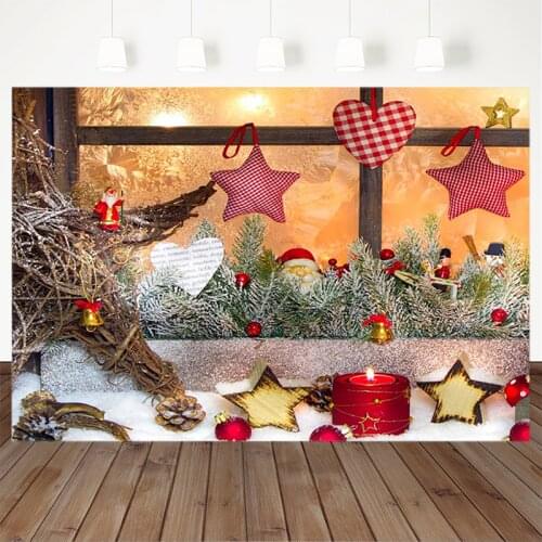 Christmas Backdrop Decorative tree Winter Snow Star Candle Baby Child Family Gathering Photography Background For Photo Studio