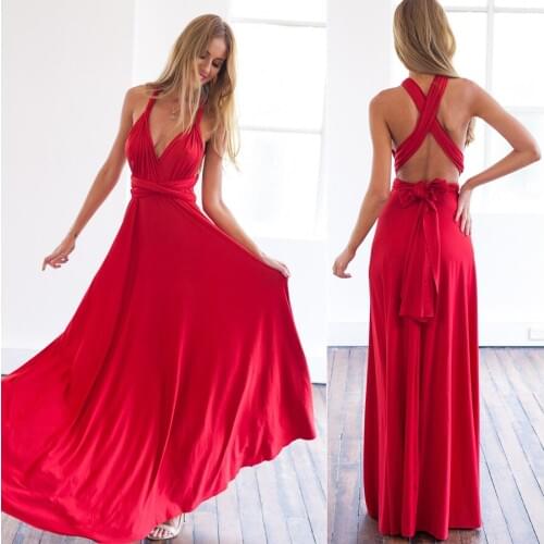 Sexy Summer Femme Maxi Dress Red Bandage V-neck Wrap Around Design Robe