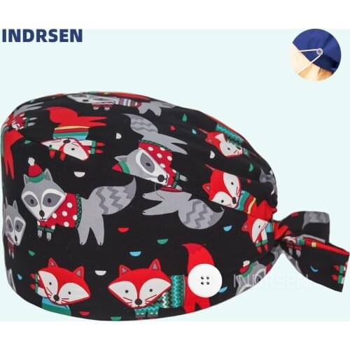 Unisex cartoon printing adjustable scrub hat beauty salon nursing cap Health service work Caps pet shop scrubs cap nursing cap