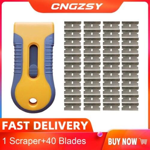 CNGZSY Glass Cleaning Retractable Spatula Old Glue Sticker Cleaner Carbon Steel 1.5" Blade Razor Scraper Film Applicator E16+40M