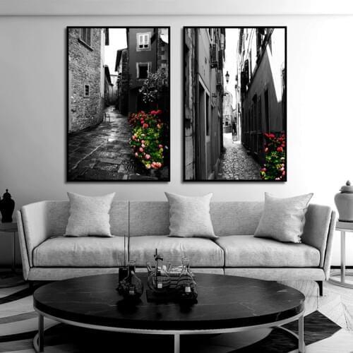 Nordic Poster Black and White Architectural European Street Landscape Painting Modern Home Decoration Canvas Art Wall Pictures