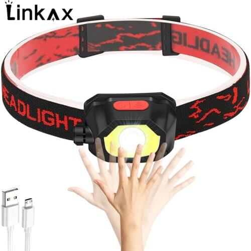 XPG+COB LED Motion Sensor Induction LED Headlamp USB Rechargeable Type C Port LED Headlight Head Flashlight Lantern for Camping