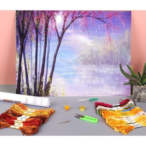 Natural Scenery Placid Waters Printed Fabric 11CT Cross-Stitch Embroidery Patterns DMC Threads Craft Painting Magic
