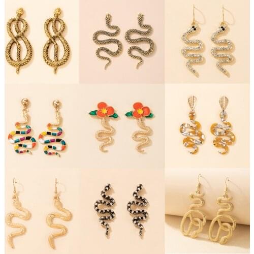 Tocona New Trendy Snake Drop Dangle Earrings for Women Shiny Rhinestone Hollow Geoemtric Alloy Metal Party Jewelry серьги