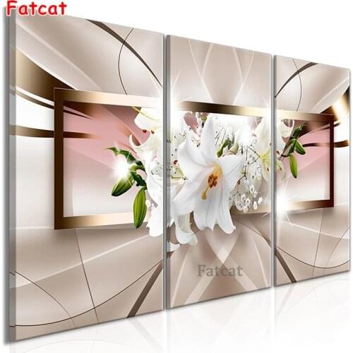 Triptych Diamond Painting 3 Pieces Beautiful Abstract Lily Flower Full Square/Round Diamond Embroidery for Living Room PP1456