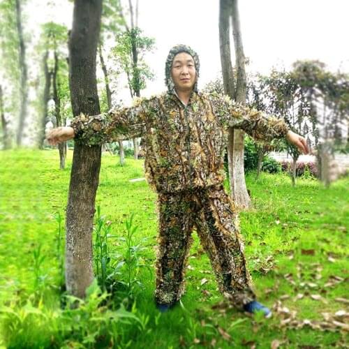 High Quality Hunting in the forest clothes include jacket and pants Woodland Birding Ghillie Suit Kit 3D Leaf Camouflage