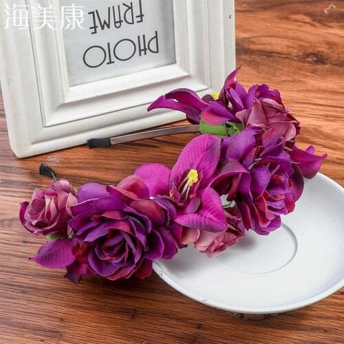Haimeikang Purple Girl Flower Headband Fabric Princess Headdresses Girls Bride Headbands Women Beach Wedding Hair Accessories