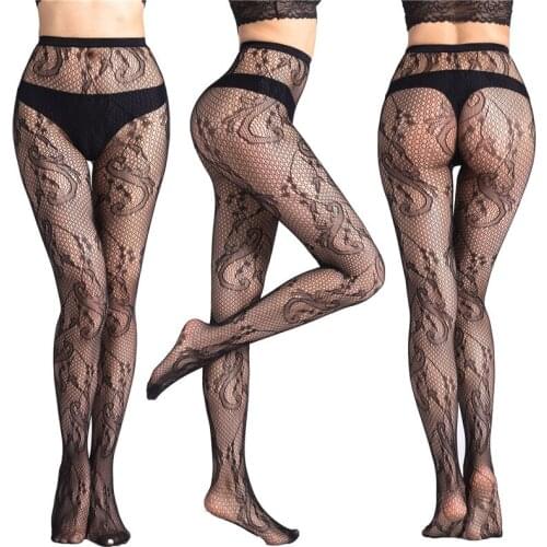 DOIAESKV Hollow Women Out Tights Sexy Lady Stockings Mesh Tattoos Jacquard High Fishnet Embroidery Transparent Black Pantyhose