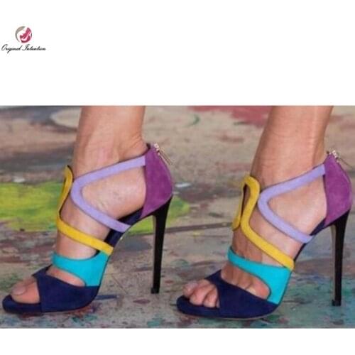 Original Intention Sexy Women Sandals Elegant Open Toe Thin Heels Sandals Multi Colors Beautiful Shoes Woman Plus US Size 4-15