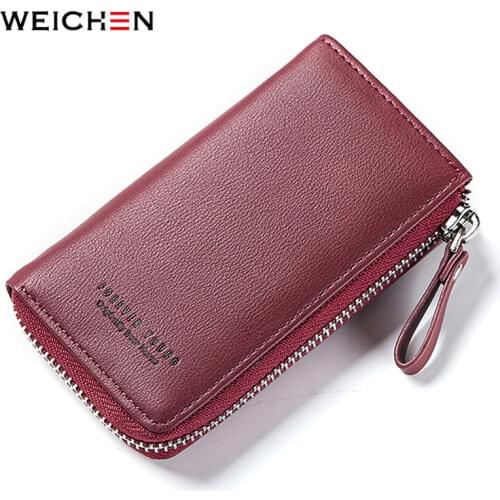 WEICHEN Lady Key Wallet Women PU Leather Solid Key Chain Zipper Girl Housekeeper Keys Cover Organizer Case Female Key Holder Bag
