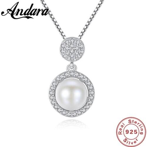 S925 Sterling Silver White Natural Pearl Pendant Necklace for Women Wedding Party Gift Free Shipping