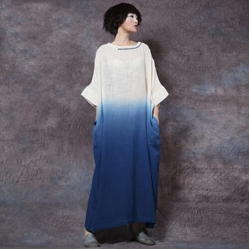 2019 Summer Dresses Batwing Sleeve Maxi Vestidos Long Sundress Robe Vintage Femme Bohemian Cotton Linen Dress Oversize AA4482