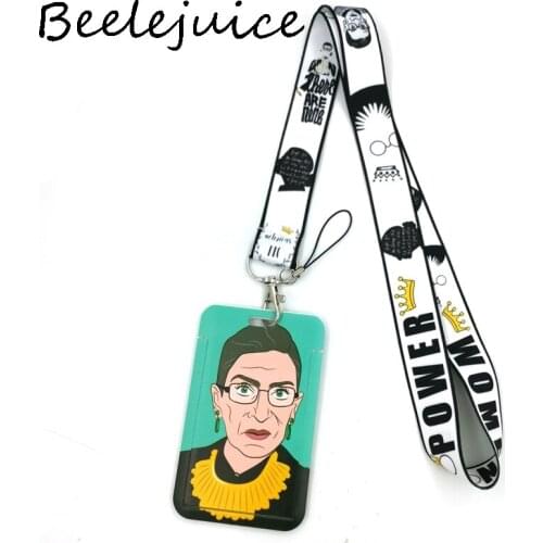 Feminist Ruth Bader Ginsburg Lanyard Credit Card ID Holder Bag Student Women Travel Card Cover Badge Car Keychain Decorations