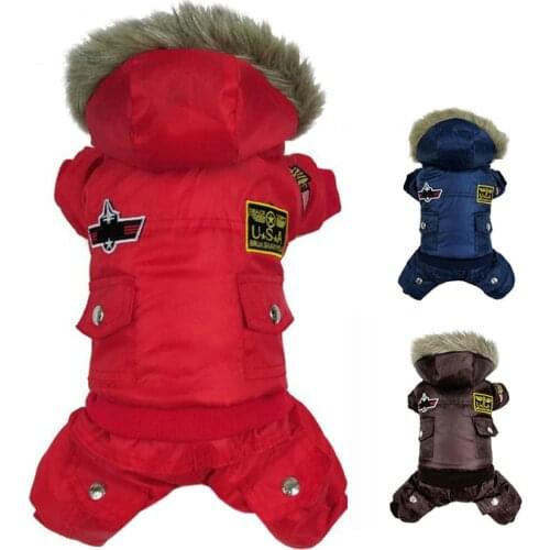 Winter Dog Clothes Pet Jumpsuits Fur Collar Hoodiy Thickened Warm Personality Pet Cat Clothing Jacket Coat Dog Air Force Clothes