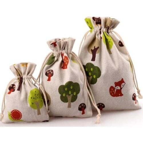 10pcs/set Floral Little Fox Gift Bag Drawstring Bag Jewelry Candy Container Pouch Christmas Wedding Gift Package Bag