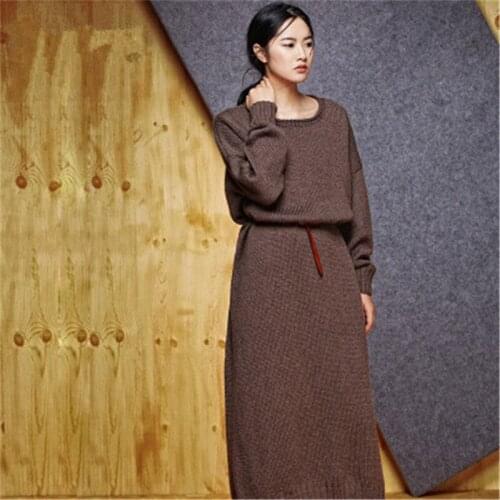 100% hand made pure wool knit women fashion Oneck solid long loose pullover sweater one&over size