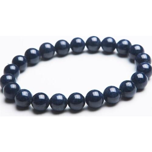 2018 Newly Genuine Natural Deep Blue Stone Stretch Crystal Bracelets For Women Femme Charm Crystal Round Beads Bracelet 9mm