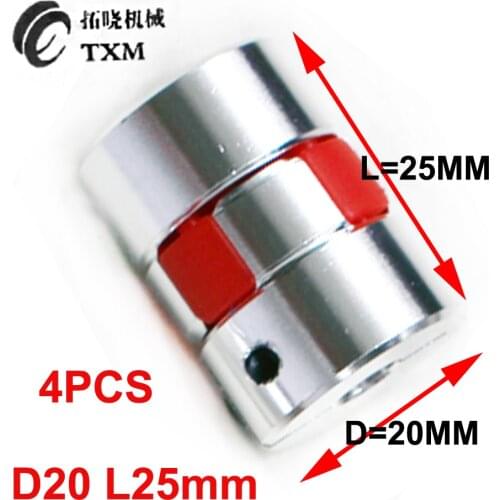 4pcs/lot D20 L25 CNC Motor Jaw Shaft Coupler Flexible Spider plum Coupling 4mm to 5mm 6mm 6.35mm 7mm 8mm 10mm
