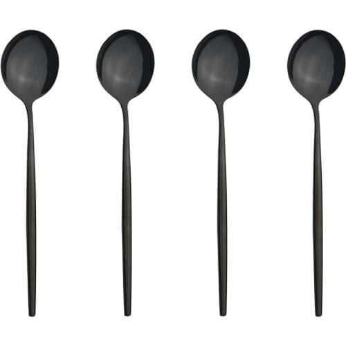 4pcs Dinnerware Black Spoons Stainless Steel Set Silverware Set Cutlery Set Flatware Outdoor Office Kitchen Party Home Tableware