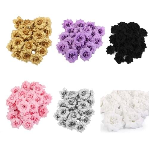 50 pcs Silk Roses Artificial Wedding Clips Wedding Decoration Flower Head