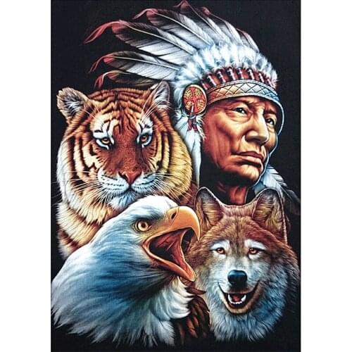 DIY 5d diamond painting cross stitch hunter with wolf diamond mosaic beaded embroidery tiger eagle icon square drill home decor