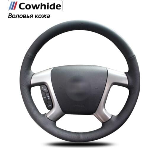 Black Genuine Leather Car Steering Wheel Cover for Chevrolet Captiva 2007-2014 Silverado GMC Sierra 2007-2013 Daewoo Wi
