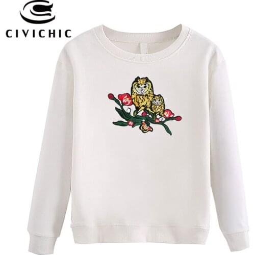 CIVI CHIC Owls Family Embroidery Women Pullovers Floral Patched Sweatshirt Spring Autumn Loose Hoodie Winter Thicken Tops WHD15