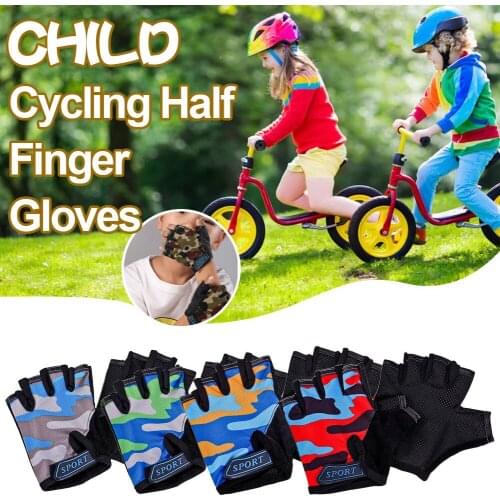 Children Cycling Half Finger Bicycle Gloves High Elastic Non-slip Child Kid Bike Gloves Riding Outdoor Camouflage Equipment
