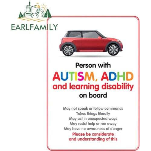 EARLFAMILY 13cm x 9.2cm for Adult Autism On Board Vinyl Car Stickers SUV JDM Decals Creativite Car Accessoires Waterproof Decor